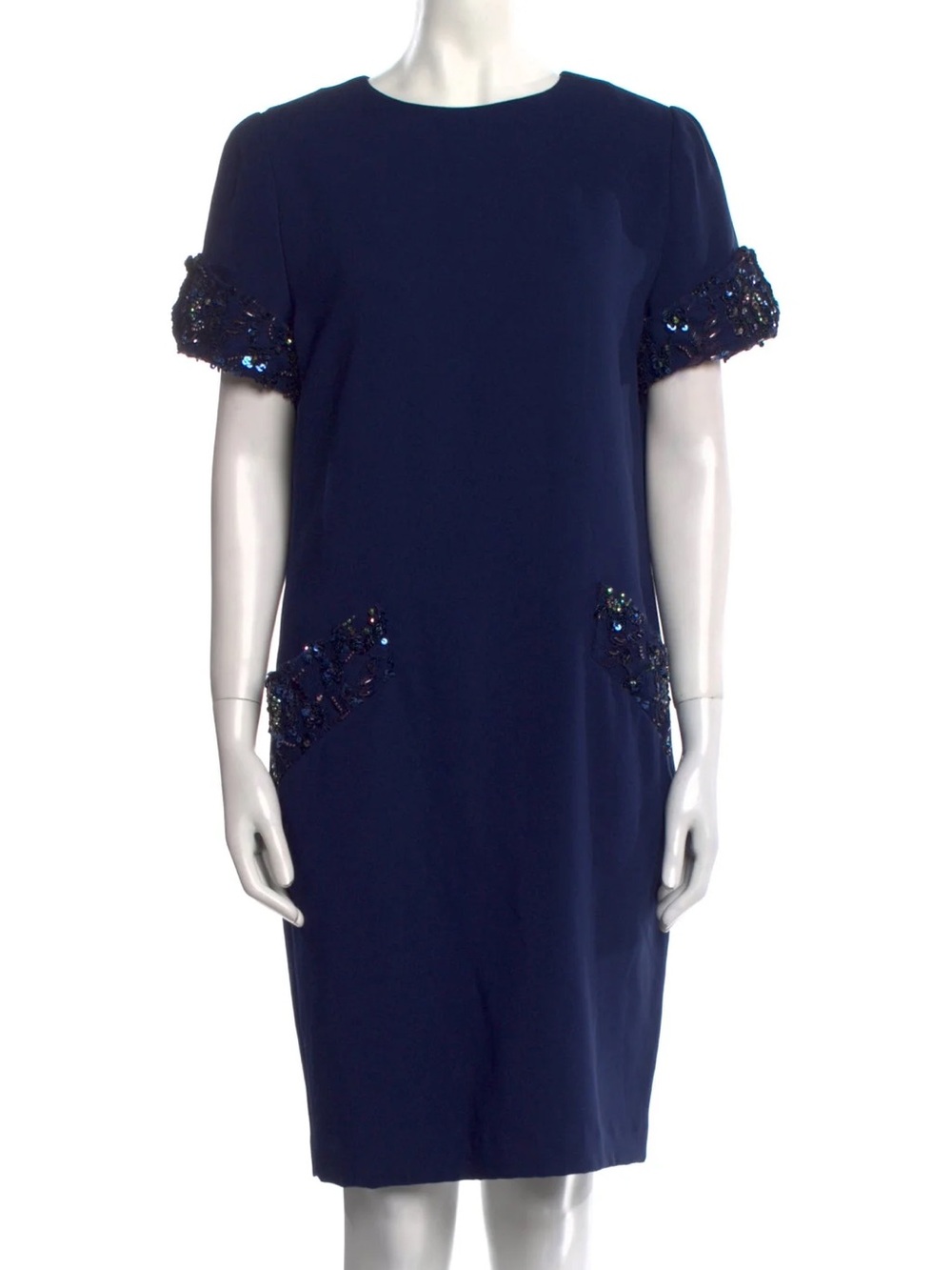 90s BILL BLASS EVENING Dress Sequin Shift Navy Vintage Minimalist Event 14
